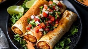 Easy Baked Chicken Chimichangas with melted cheese, spicy chicken filling, and crispy golden tortillas, ready in just 30 minutes. A healthy twist on a classic Mexican-inspired dish.